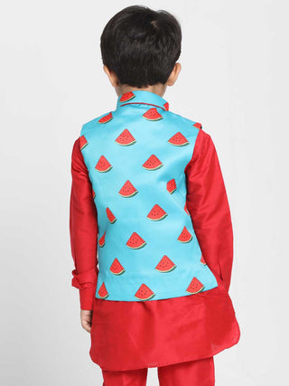 JBN CREATION Boys' Quirky Watermelon Print Nehru Jacket