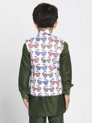 Boys' Quirky Chasma Print Nehru Jacket
