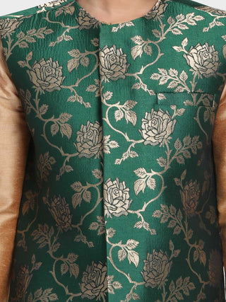 JBN CREATION Boys' Dark Green Cotton Silk Blend Nehru Jacket