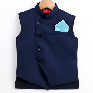 JBN Creation Boy's Blue Cotton Blend Twill Nehru Jacket