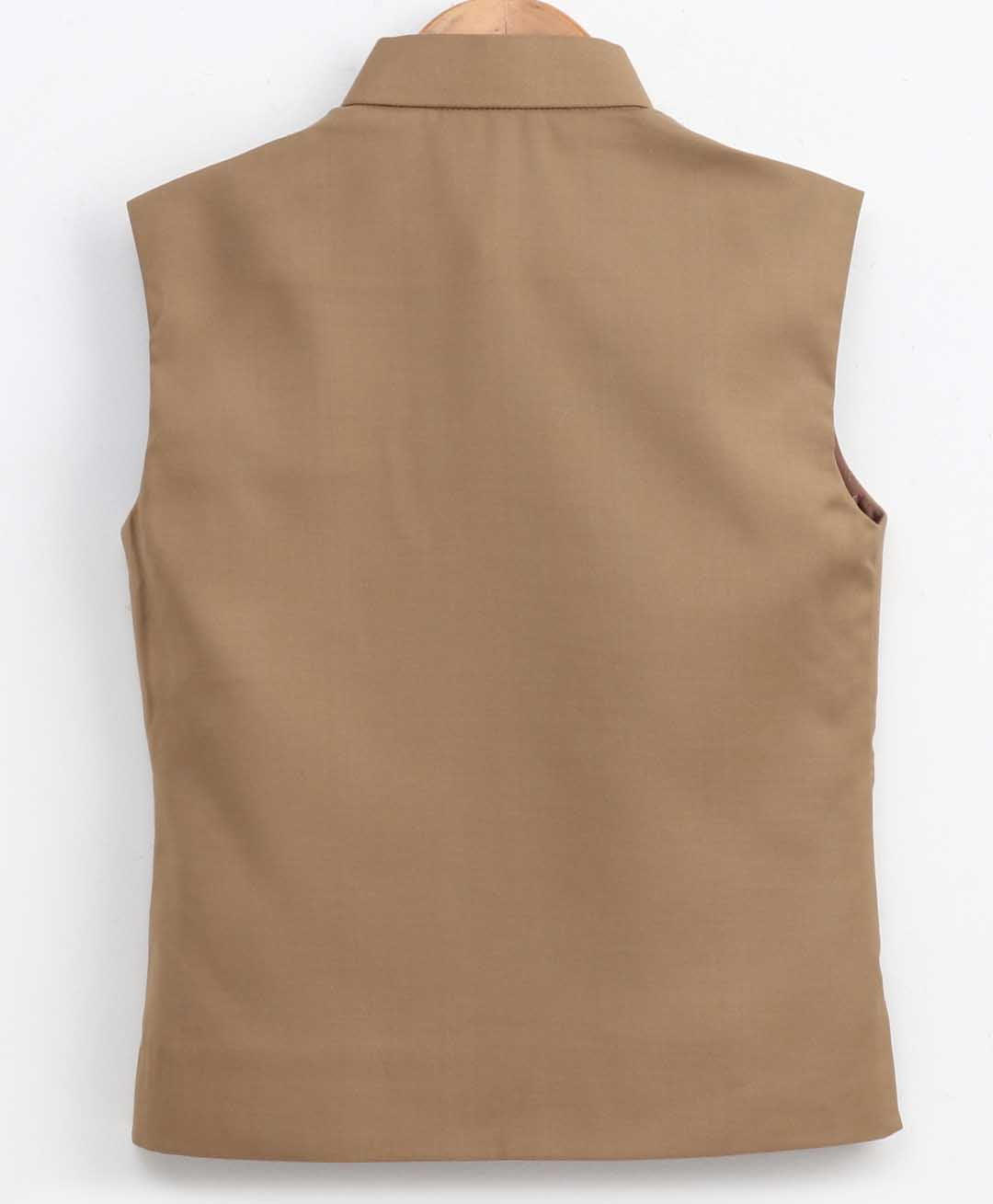 Beige Cotton Blend Twill Nehru Jacket