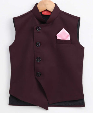 Maroon Cotton Blend Twill Nehru Jacket