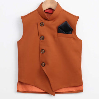 Orange Cotton Blend Twill Nehru Jacket