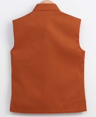 Orange Cotton Blend Twill Nehru Jacket