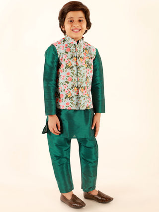 JBN Creation Boys Aqua Floral Printed Nehru Jacket