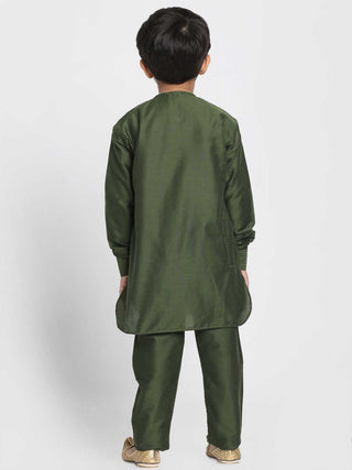 JBN CREATION Boy's Mehandi Green Cotton Blend Kurta Pyjama Set