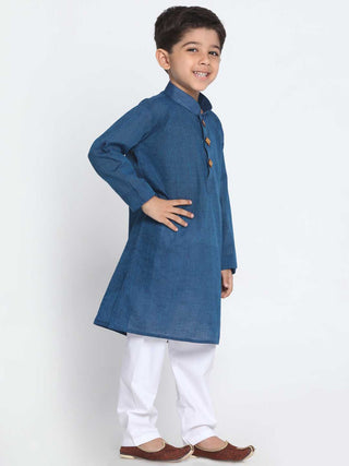 VASTRAMAY Boy's Blue Cotton Kurta and Pyjama Set
