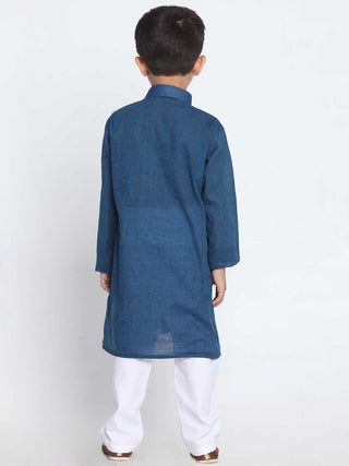VASTRAMAY Boy's Blue Cotton Kurta and Pyjama Set