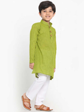 VASTRAMAY Boy's Green Cotton Kurta and Pyjama Set
