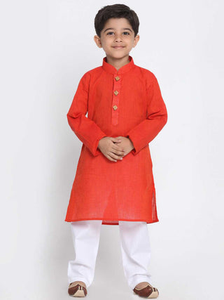 VASTRAMAY Boy's Red Cotton Kurta and Pyjama Set