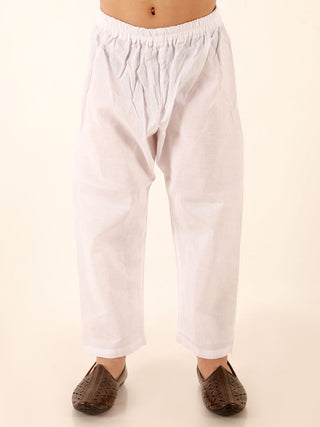 JBN CREATION Boys' Chiku Brown Floral Print Kurta And White Pyjama Set