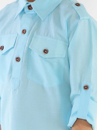 JBN Creation Boy's Blue Cotton Blend Pathani Suit Set