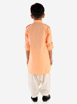 VASTRAMAY Boys Peach Cotton Blend Pathani Suit Set
