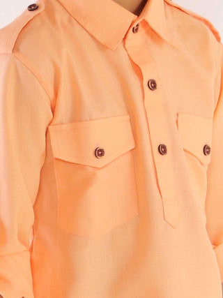 VASTRAMAY Boys Peach Cotton Blend Pathani Suit Set