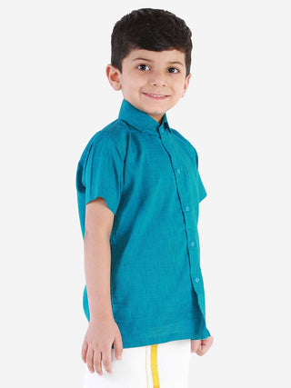 JBN Creation Boys' Azure Blue Cotton Short Sleeves Ethnic Shirt