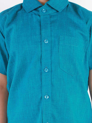 JBN Creation Boys' Azure Blue Cotton Short Sleeves Ethnic Shirt