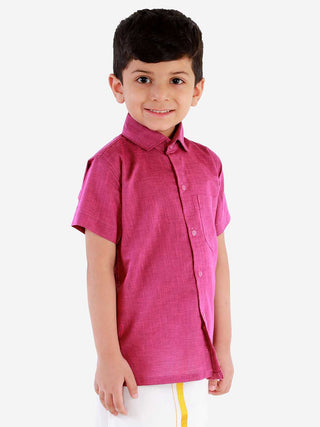 JBN Creation Boys' Majenta Purple Cotton Short Sleeves Ethnic Shirt