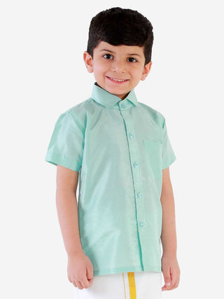 JBN Creation Boys' Aqua Silk Short Sleeves Ethnic Shirt