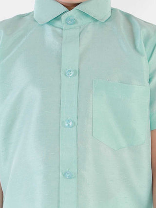 JBN Creation Boys' Aqua Silk Short Sleeves Ethnic Shirt