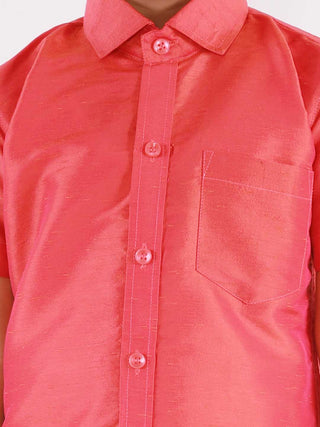 JBN Creation Boys' Candy Red Silk Short Sleeves Ethnic Shirt