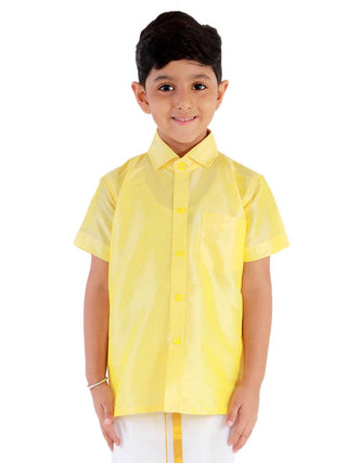 JBN Creation Boys' Butter Yellow Silk Short Sleeves Ethnic Shirt