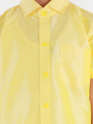 JBN Creation Boys' Butter Yellow Silk Short Sleeves Ethnic Shirt