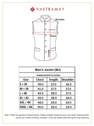 VASTRAMAY Men's Orange Stripes And Angrakha Pattern Classic Nehru Jacket