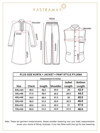 VASTRAMAY Men's Plus Size Maroon Matka Silk Nehru Jacket With Cream Silk Blend Kurta and Pant style Pyjama Set