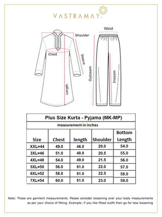 VASTRAMAY Men's Plus Size Mahendi Green And White Cotton Blend Kurta Pyjama Set