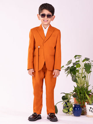 VASTRAMAY Boys' White And Orange Shirt Blazer And Pant