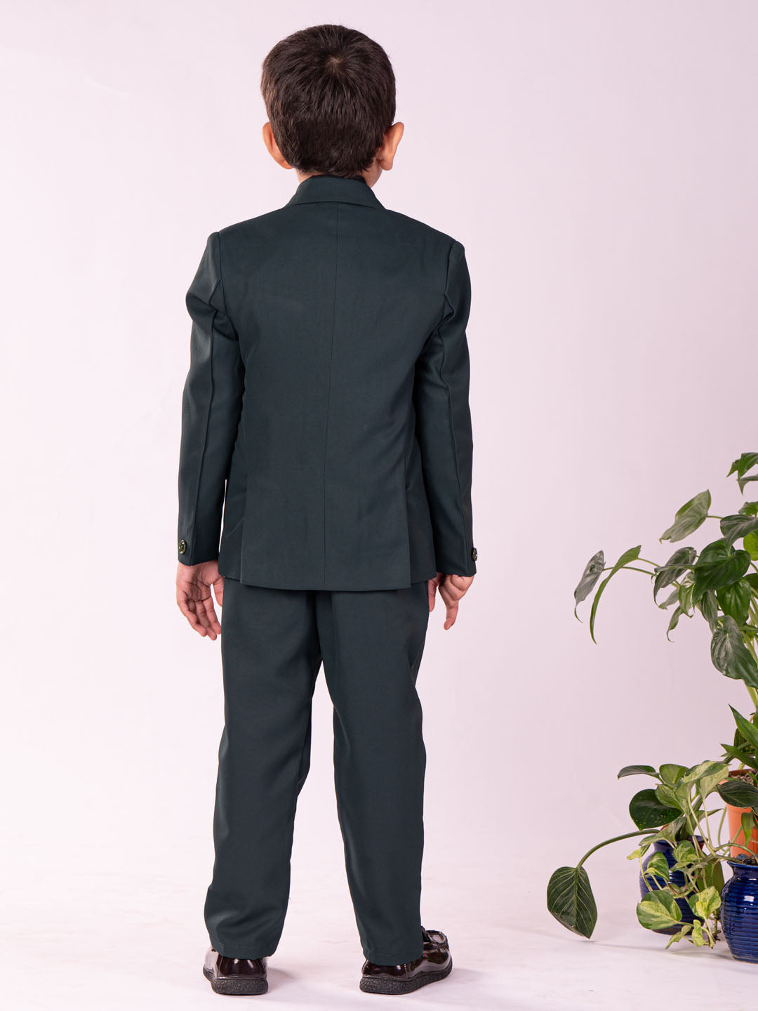 Boy's' Black And Green Shirt Blazer Waist Coat And Pant