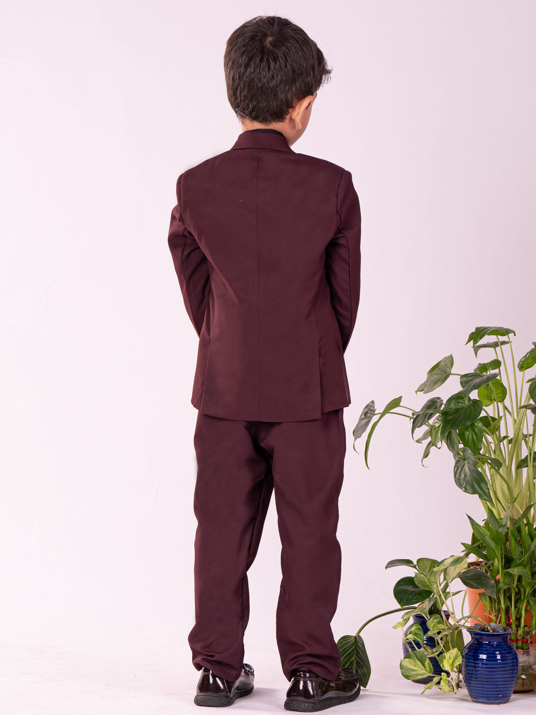 Boy's' Black And Maroon Shirt Blazer Waist Coat And Pant