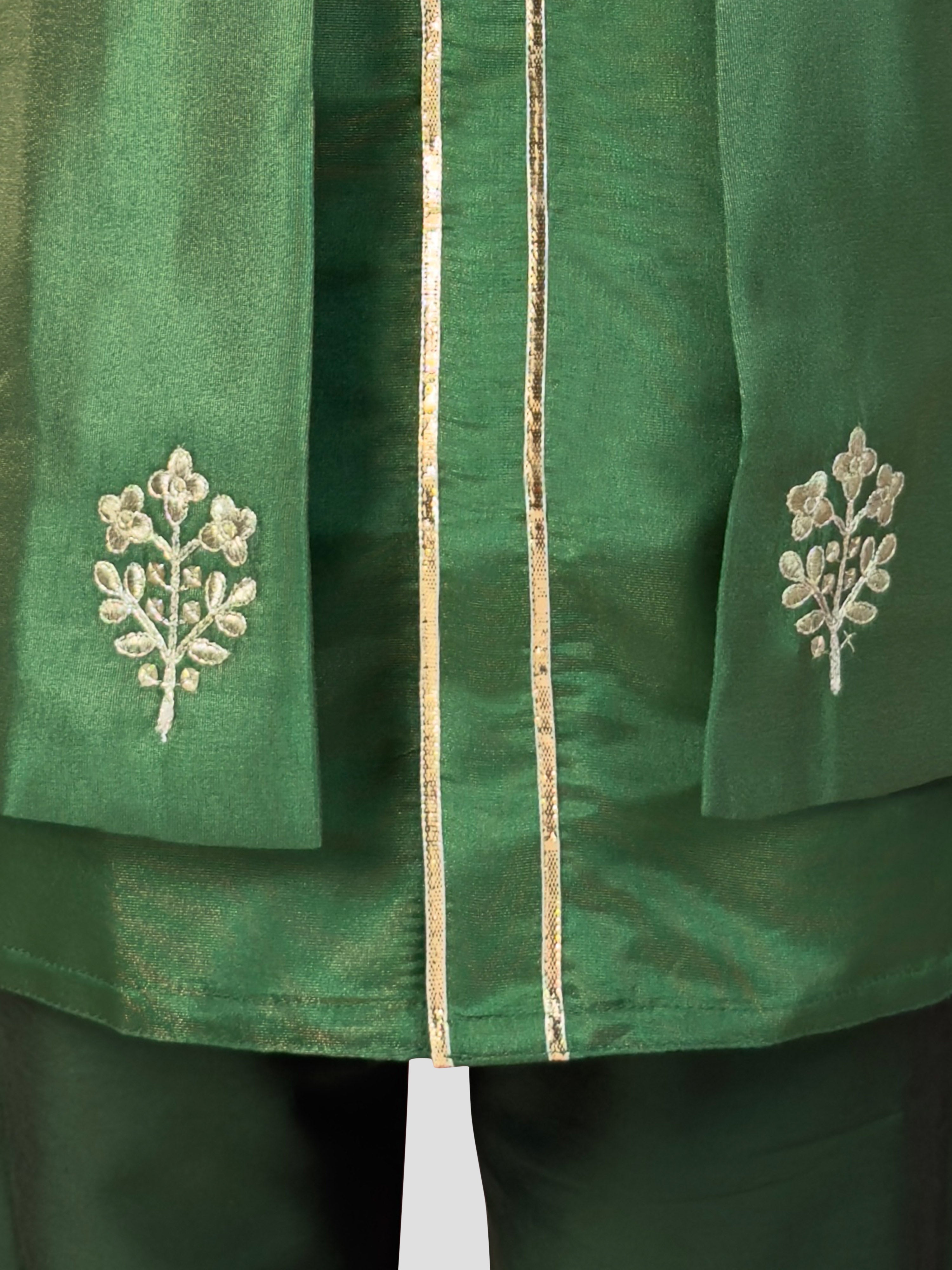 Boy's' Green Jacket, Kurta And Pyjama Set