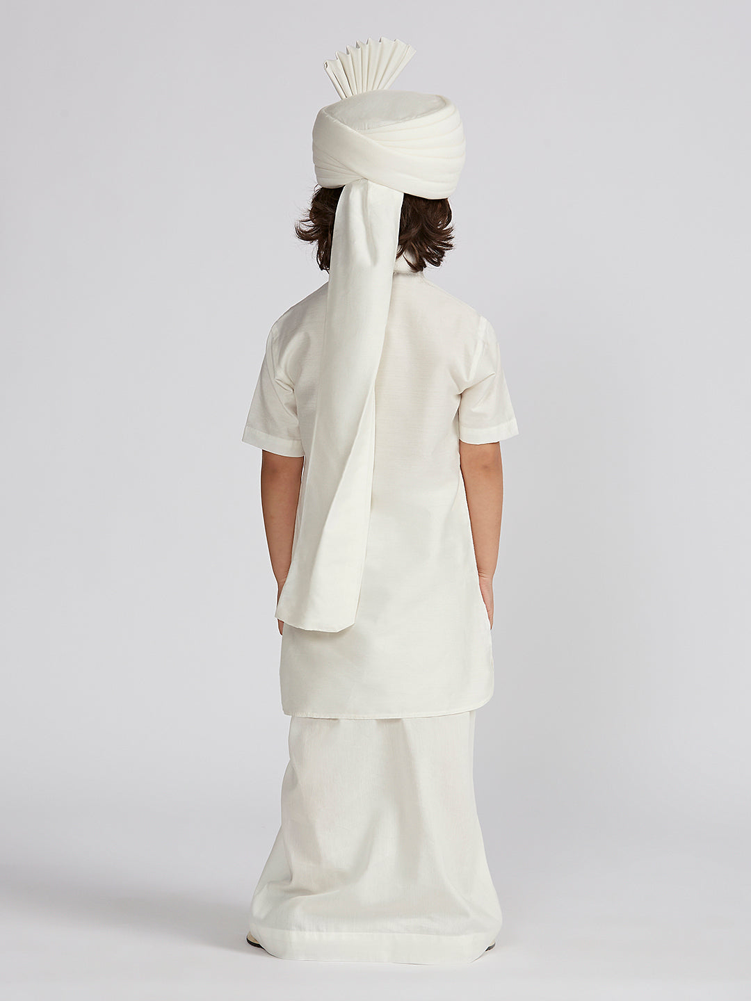 Boy's'  White Viscose Kurta Lungi And Safa Set