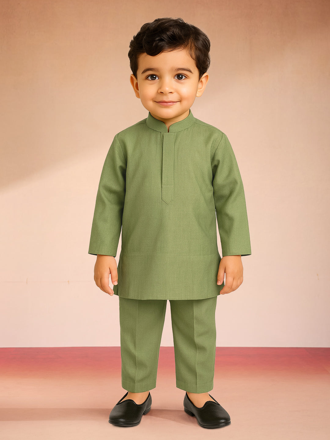 Boys Pista Green Silk Blend Embroidered Nehru Jacket Set