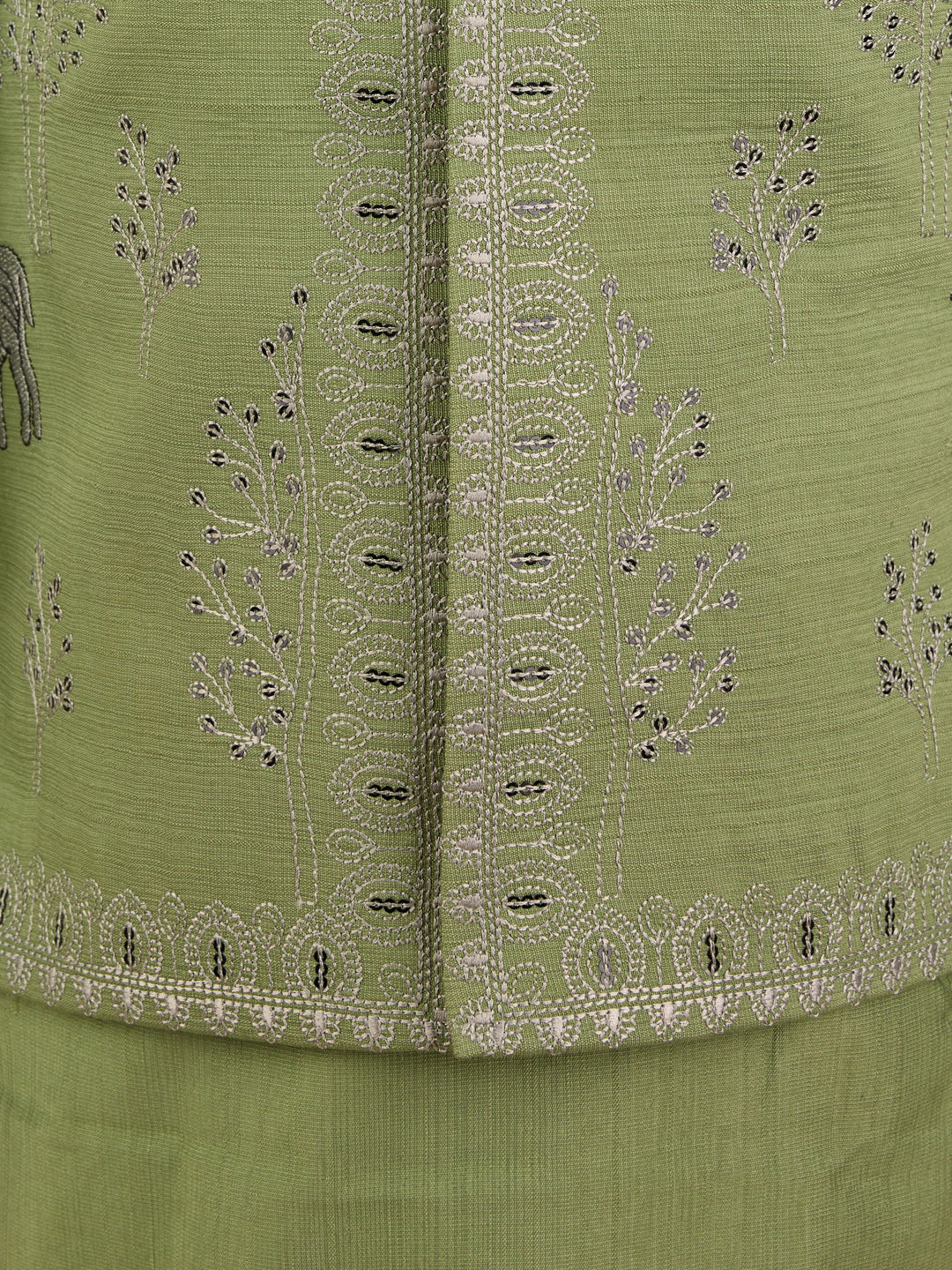 Boys Pista Green Silk Blend Embroidered Nehru Jacket Set