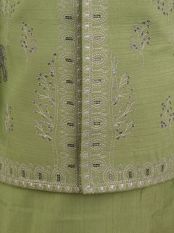 Boys Pista Green Silk Blend Embroidered Nehru Jacket Set
