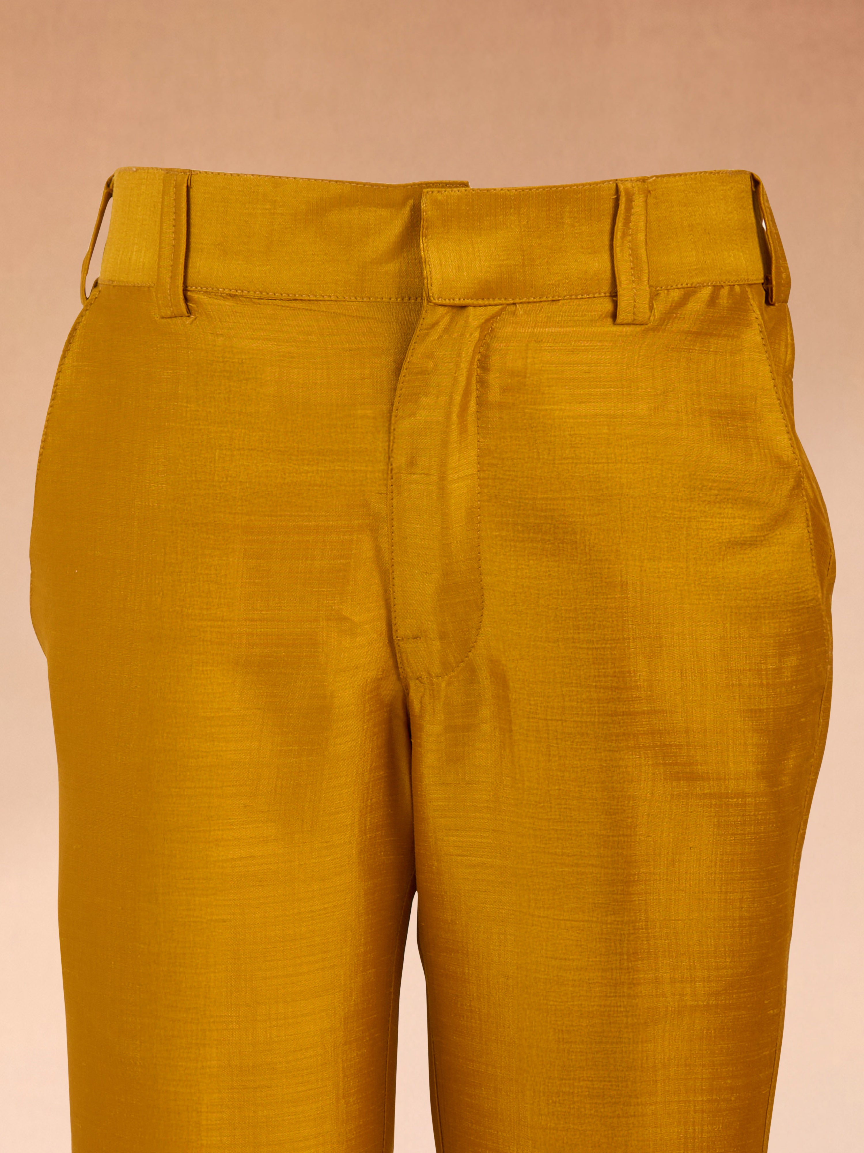 Boy's Mustard Silk Blend Sherwani Set