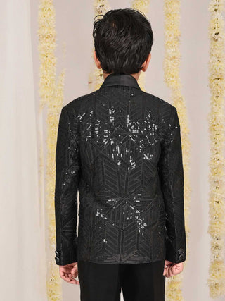 VASTRAMAY Boy's Black Embellished Blazer
