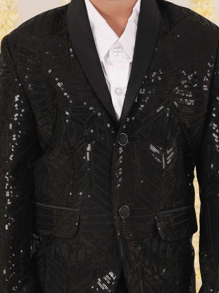 VASTRAMAY Boy's Black Embellished Blazer