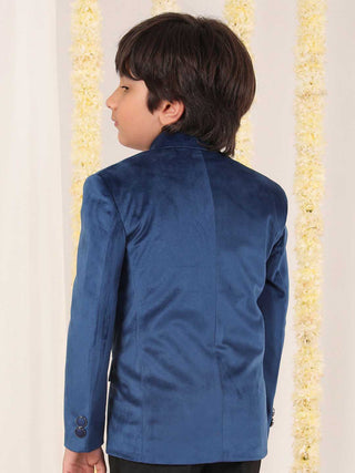 VASTRAMAY Boy's Navy Blue Velvet Blazer