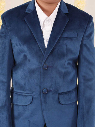 VASTRAMAY Boy's Navy Blue Velvet Blazer
