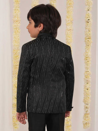 VASTRAMAY Boy's Black Sequined Blazer