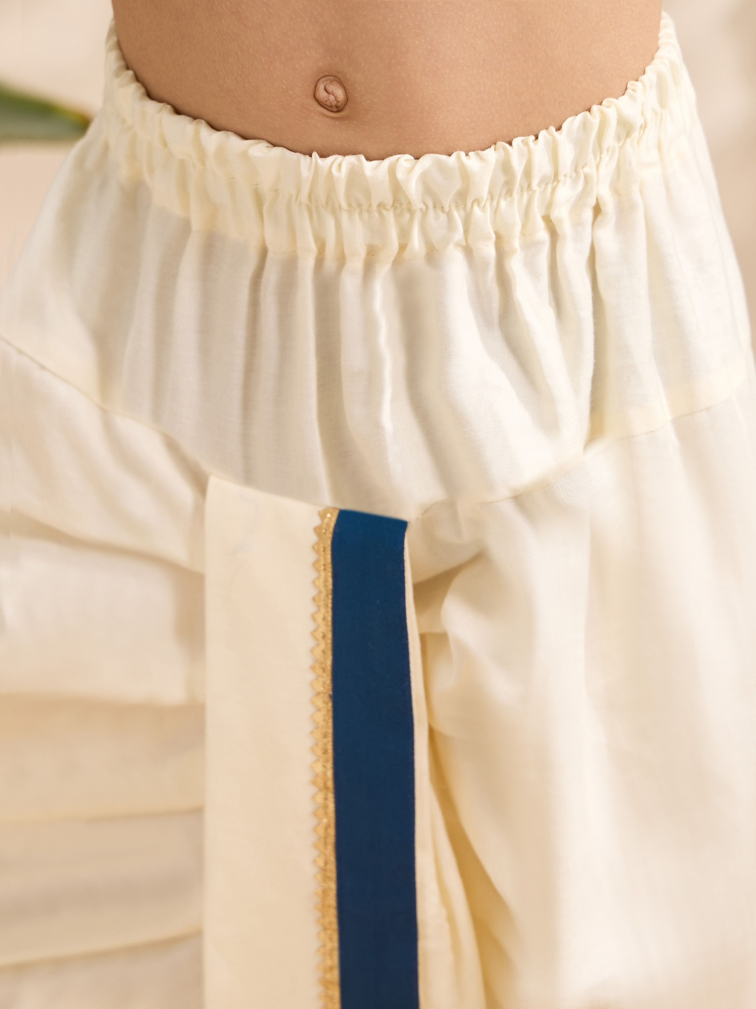Boys Blue Cotton-Silk Embroidered Thigh Length Kurta and Dhoti Set