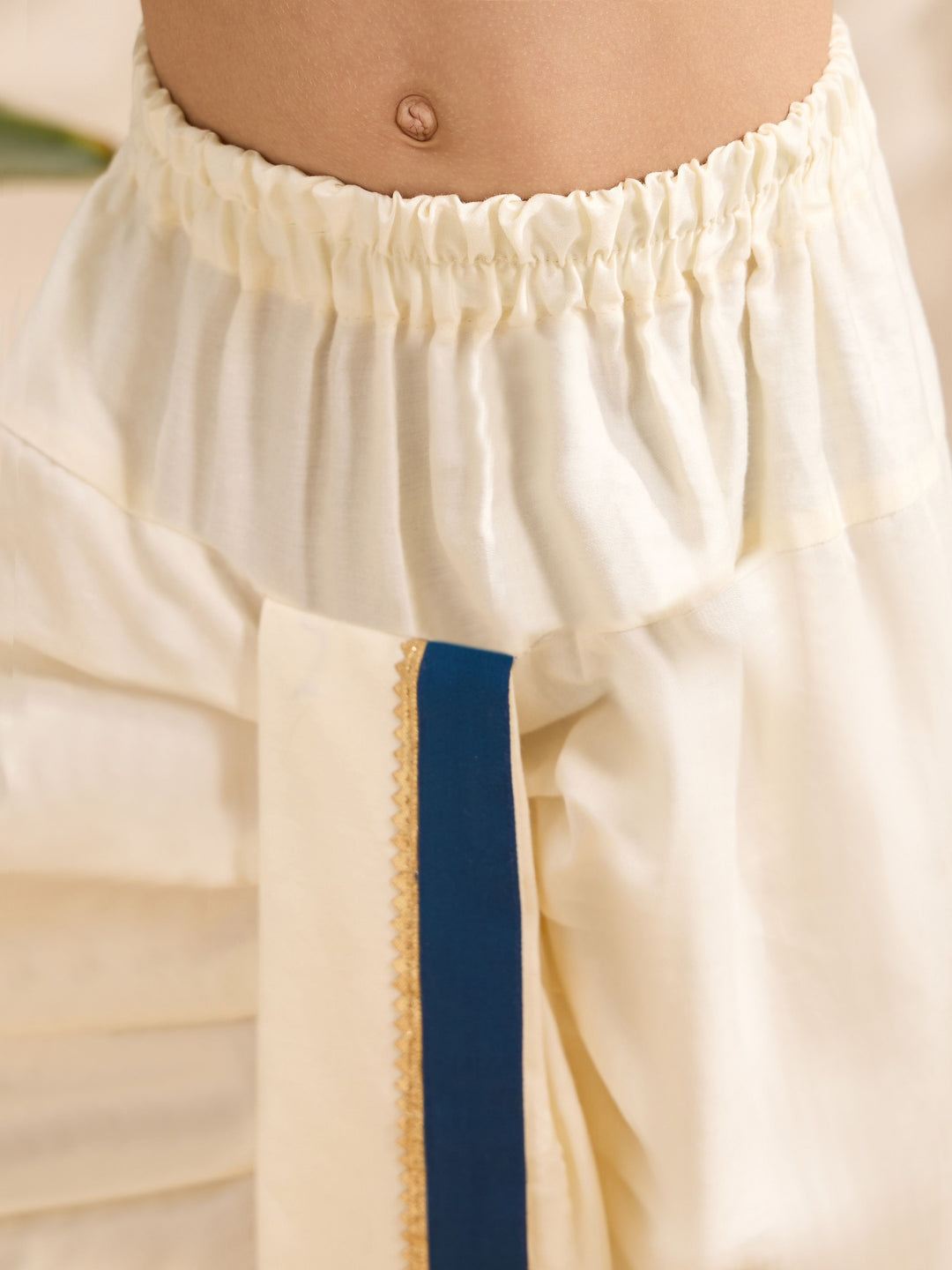 Boys Blue Cotton-Silk Embroidered Thigh Length Kurta and Dhoti Set
