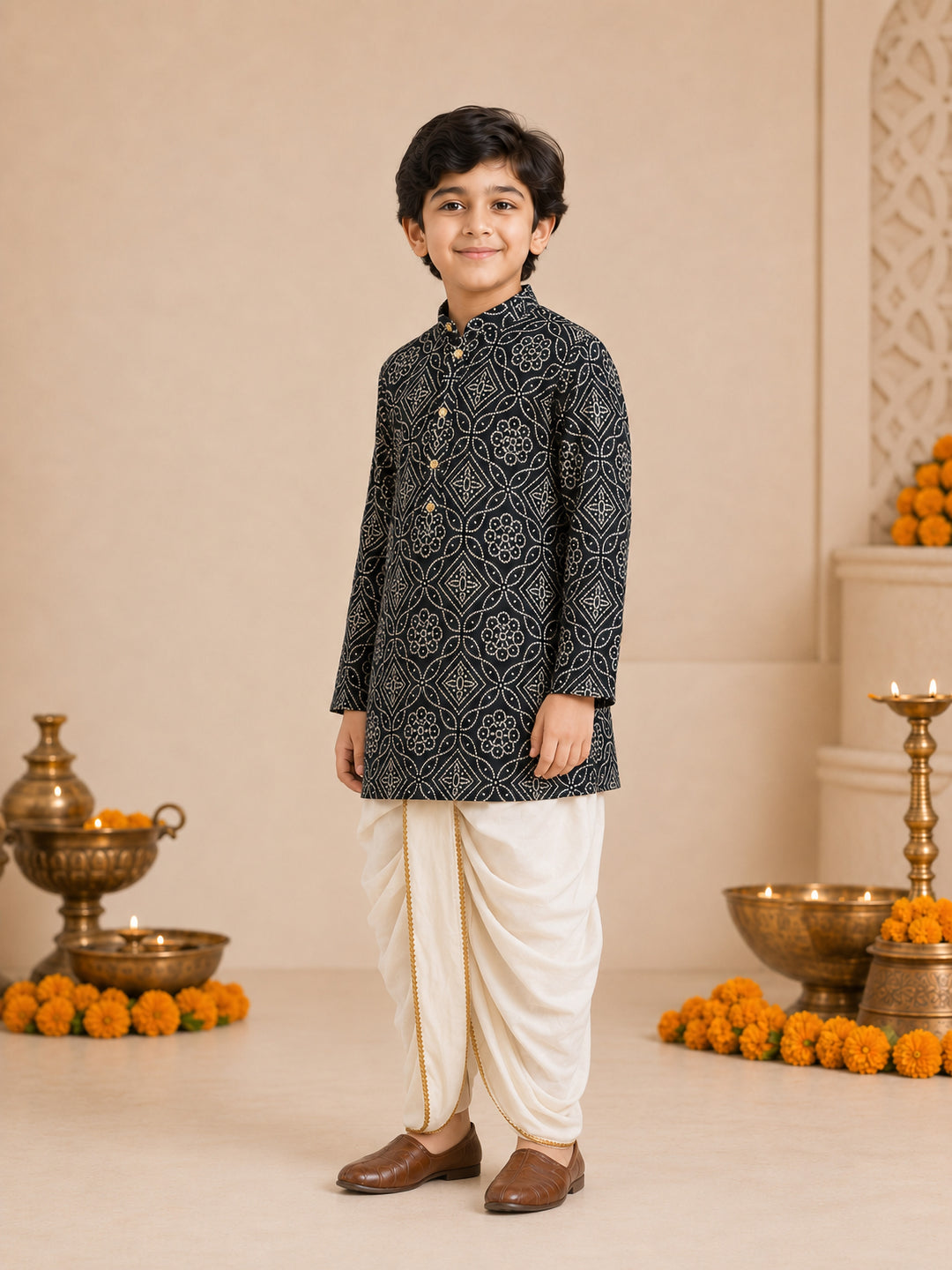 Boy Blue Rayon Kurta and Dhoti Set Festive, Festive Glitz, Indated Traditions, All regions, Raksha Bandhan, Navratri Ethnic Wear