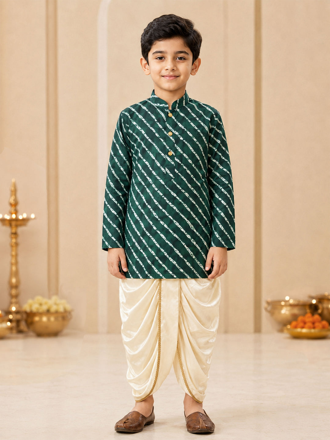 Boy Green Rayon Kurta and Dhoti Set Festive, Festive Glitz, Indated Traditions, All regions, Raksha Bandhan, Navratri Ethnic Wear