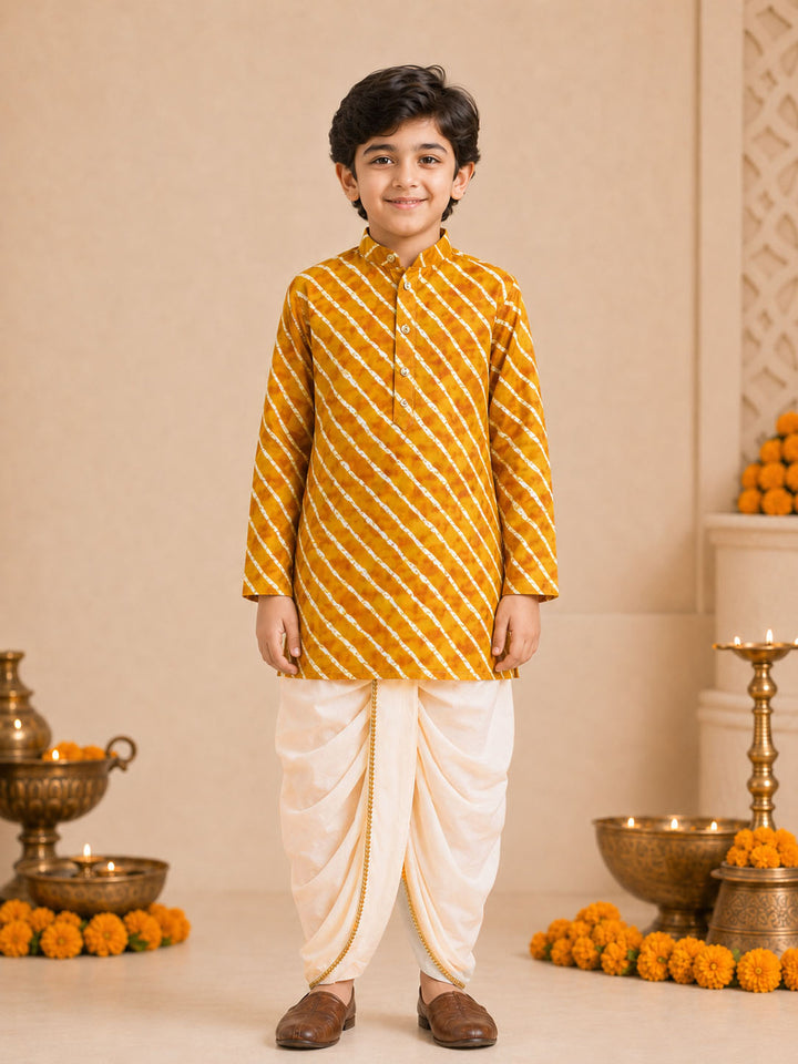 Boy Mustard Rayon Kurta and Dhoti Set Festive, Festive Glitz, Indated Traditions, All regions, Raksha Bandhan, Navratri Ethnic Wear