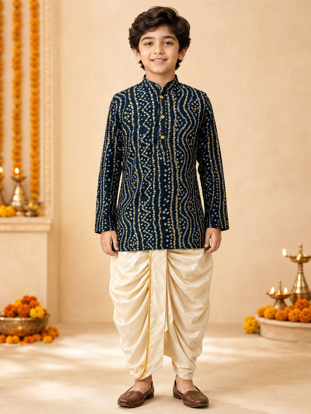 Boy Blue Rayon Kurta and Dhoti Set Festive, Festive Glitz, Indated Traditions, All regions, Raksha Bandhan, Navratri Ethnic Wear