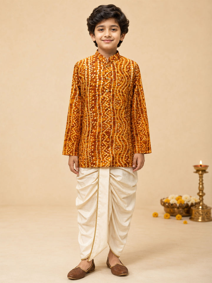 Boy Mustard Rayon Kurta and Dhoti Set Festive, Festive Glitz, Indated Traditions, All regions, Raksha Bandhan, Navratri Ethnic Wear